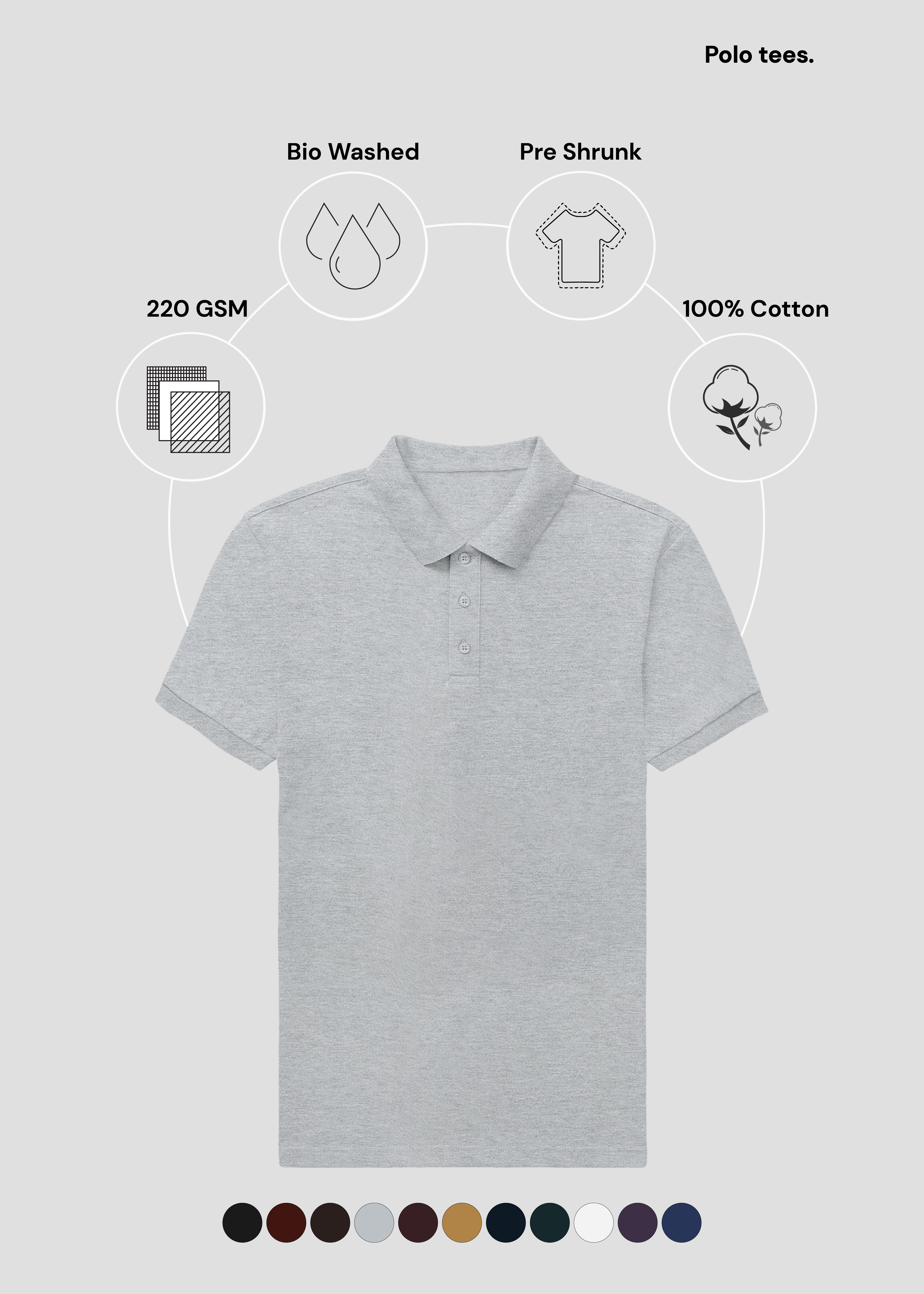 Grey Melange Men's Polo MP25 – TeeTalkies - Main Image