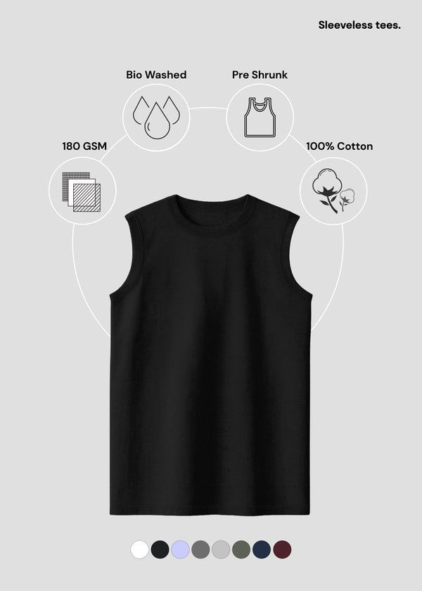 Black Men's Sleeveless T-Shirt | MS36