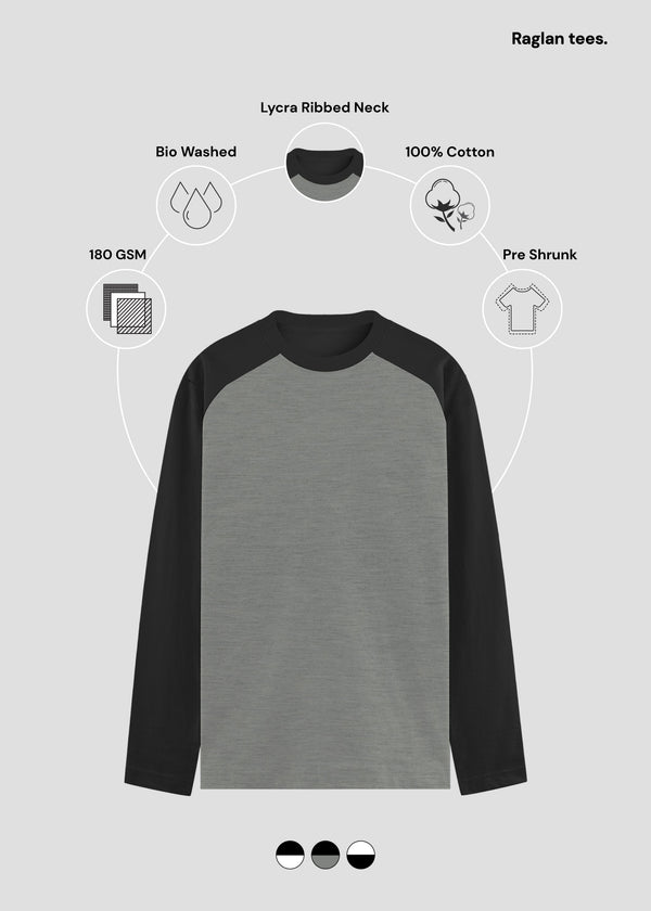 Black Charcoal Melange Raglan T-Shirt | UR37