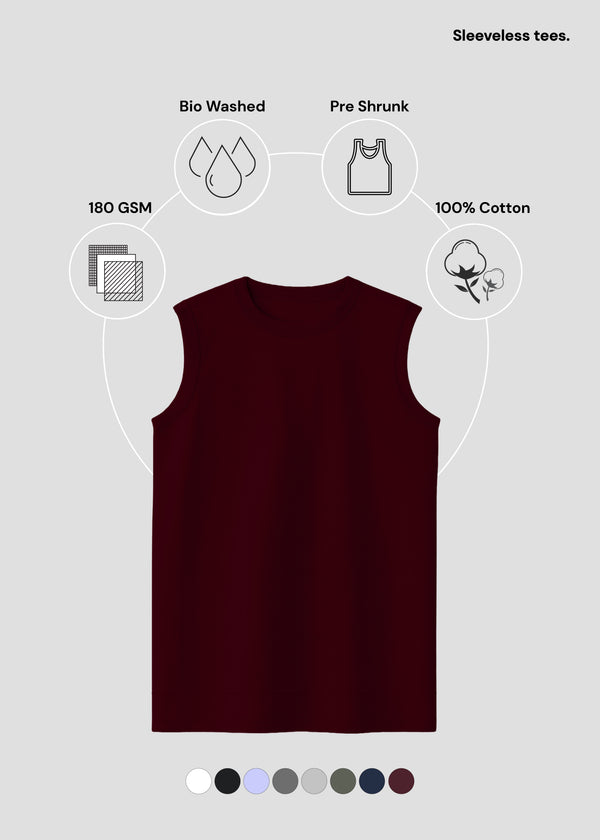 Maroon Men's Sleeveless T-Shirt | MS36