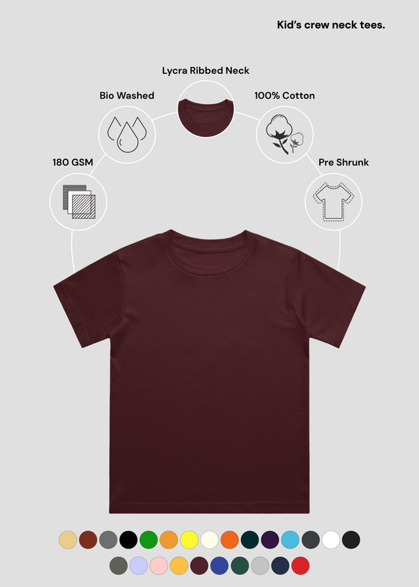 Maroon Kids Crew Neck T-Shirt | BC21