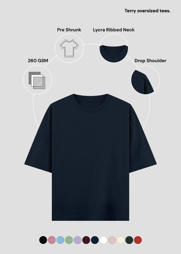 Navy Blue Terry Oversized Tee | UT27