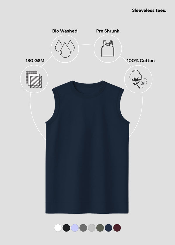 Navy Blue Men's Sleeveless T-Shirt | MS36