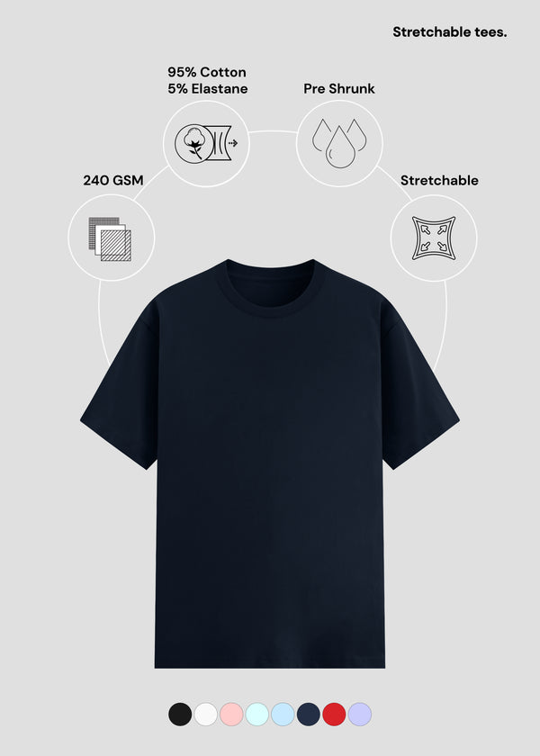 Navy Blue Cotton Stretch T-Shirt | UC48