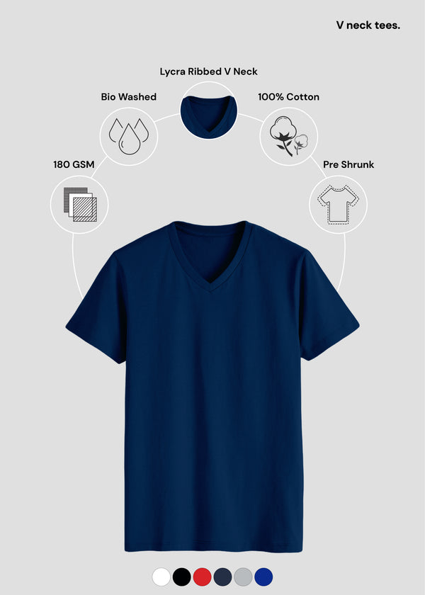 Navy Blue V Neck T-Shirt | UV34