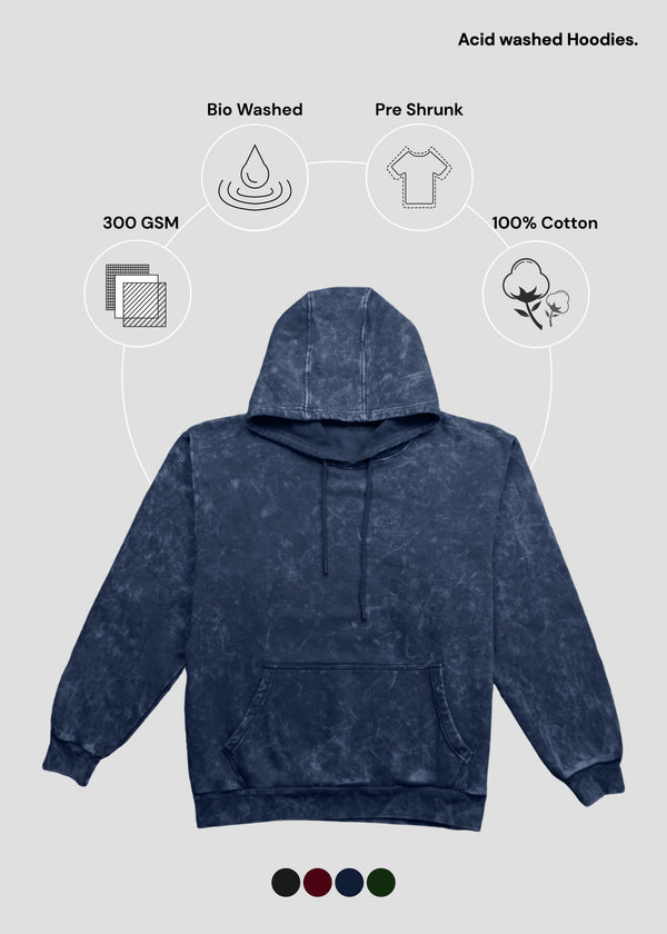 Navy Blue Acid Washed Hoodie | UH62