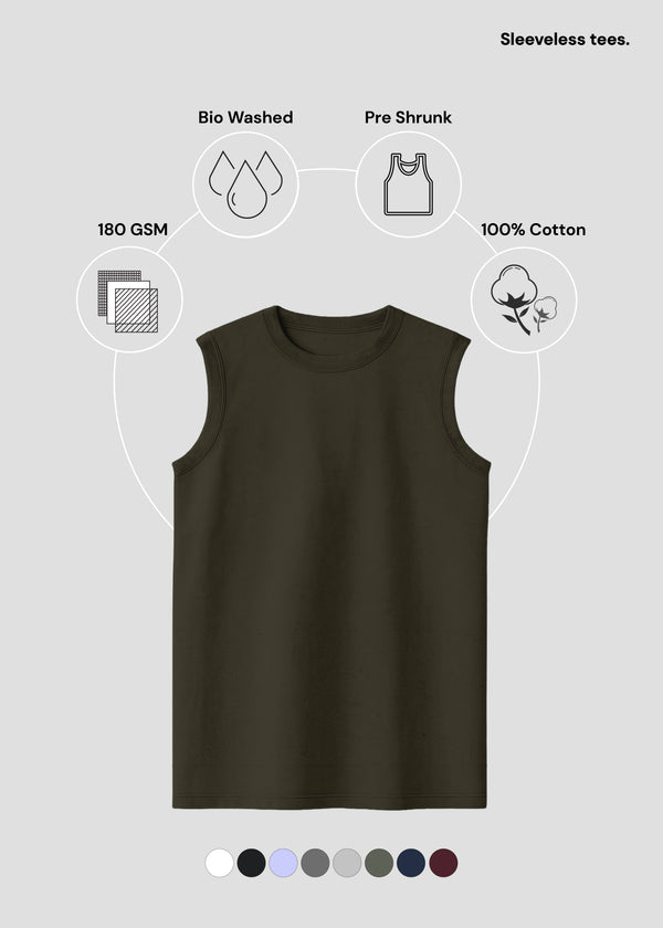 Olive Green Men's Sleeveless T-Shirt | MS36